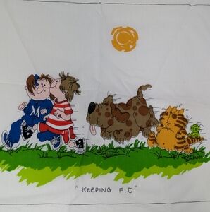 Barbara Alexander Fabric Panel"Keeping Fit" Vintage Whimsical World 1978
